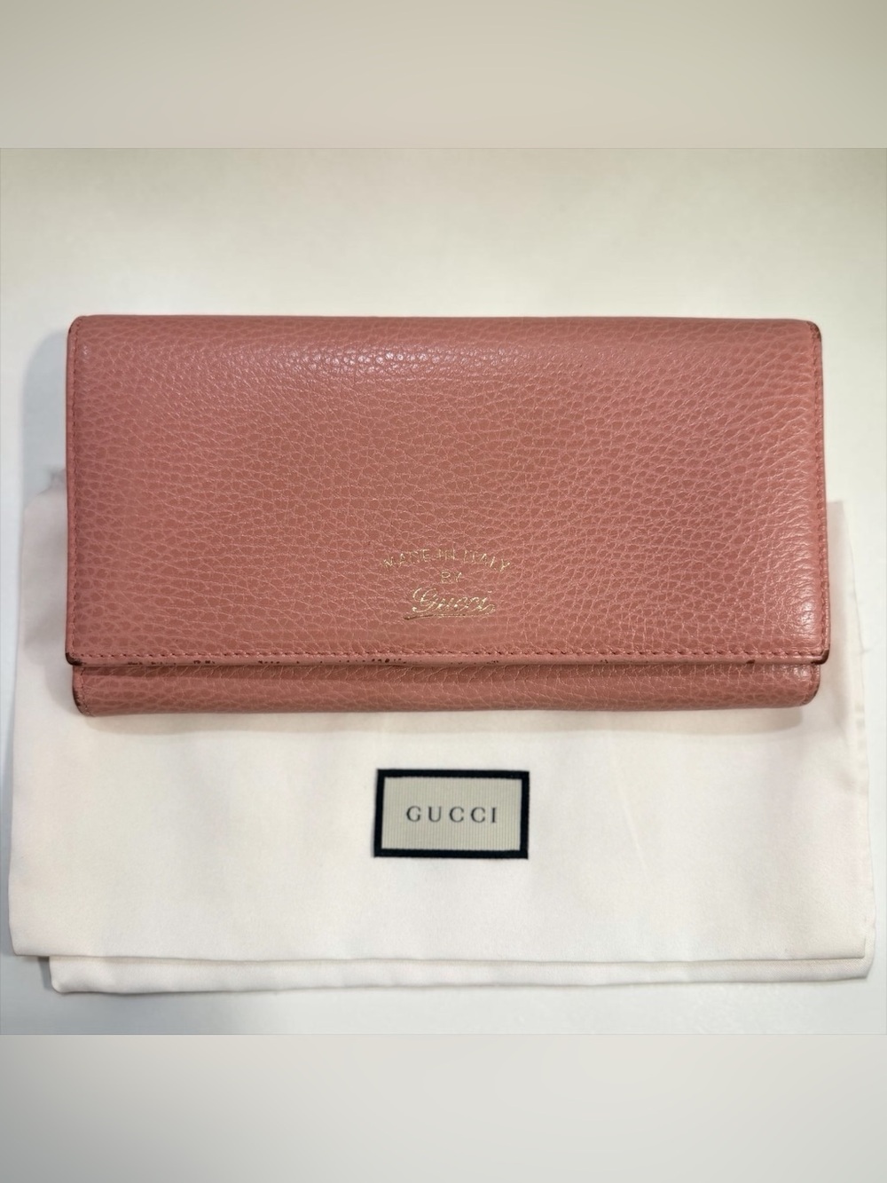 Gucci Swing Pink Pebbled Leather Continental Wallet & Dust Bag
